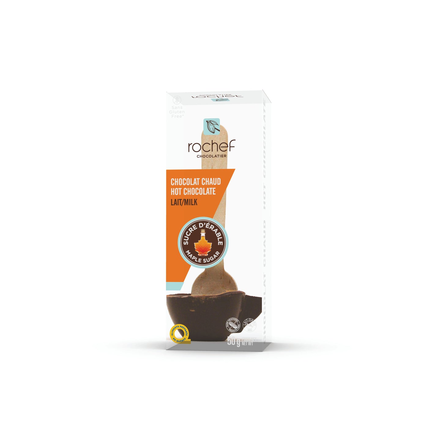 Milk and maple sugar hot chocolate on a spoon 50g