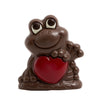 adorable dark chocolate frog with a red heart 150g