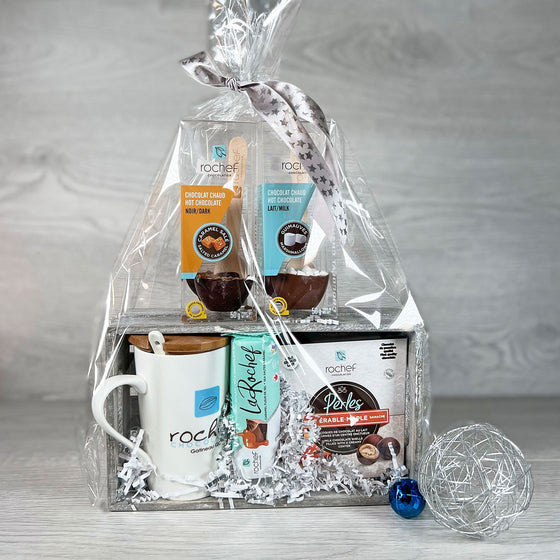 Gift Basket Pearl & Rochef Chocolatier Cup & LaRochef Bar & Hot chocolate