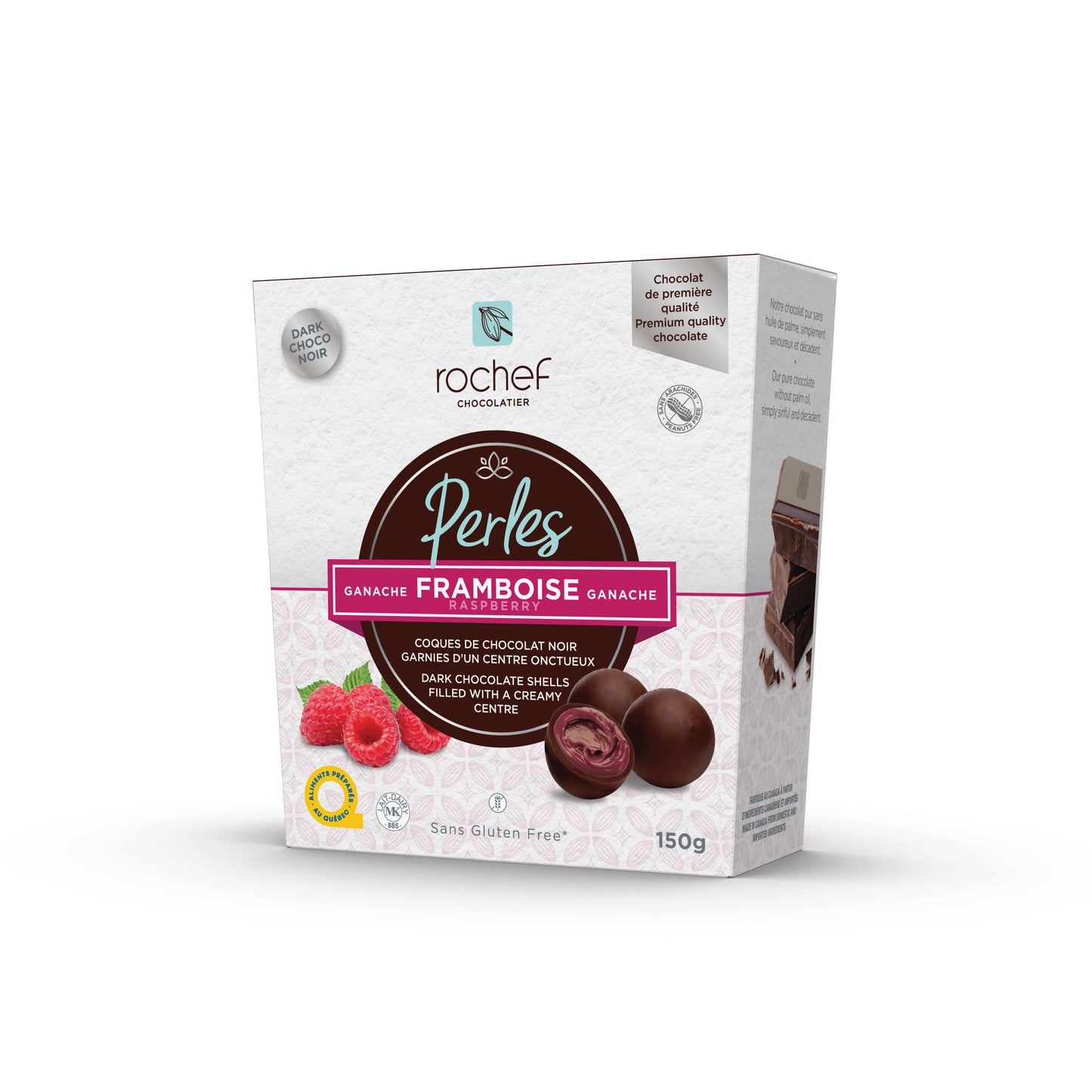 Dark chocolate real raspberry ganache perles 150g