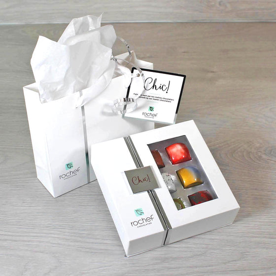La ligne Chic, coffret pralines premium de 9 chocolats avec sac cadeau premium