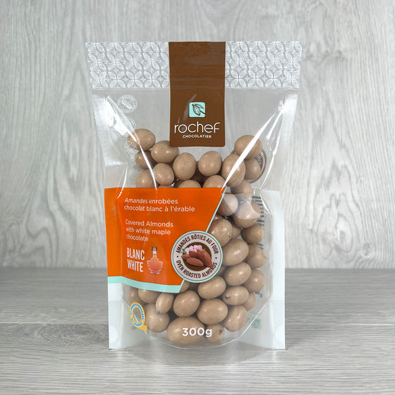 Maple white chocolate covered oven roasted almonds 300g