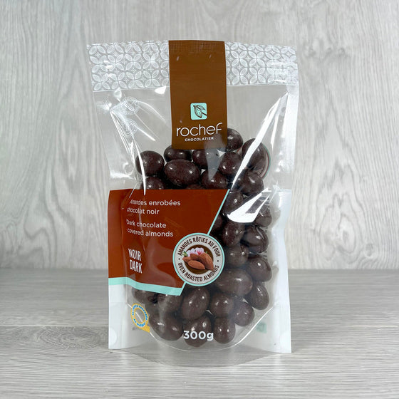 Dark chocolate covered oven roasted almonds 300g.