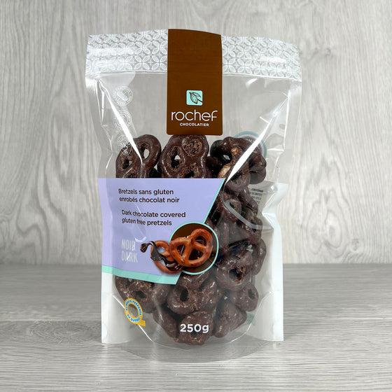 Dark chocolate covered pretzels, 250g.