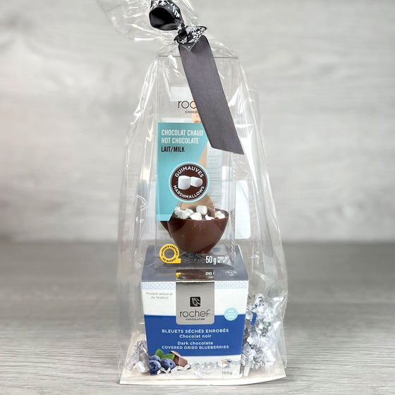 Coffret cadeau de chocolat chaud avec saveurs blanches, lait et